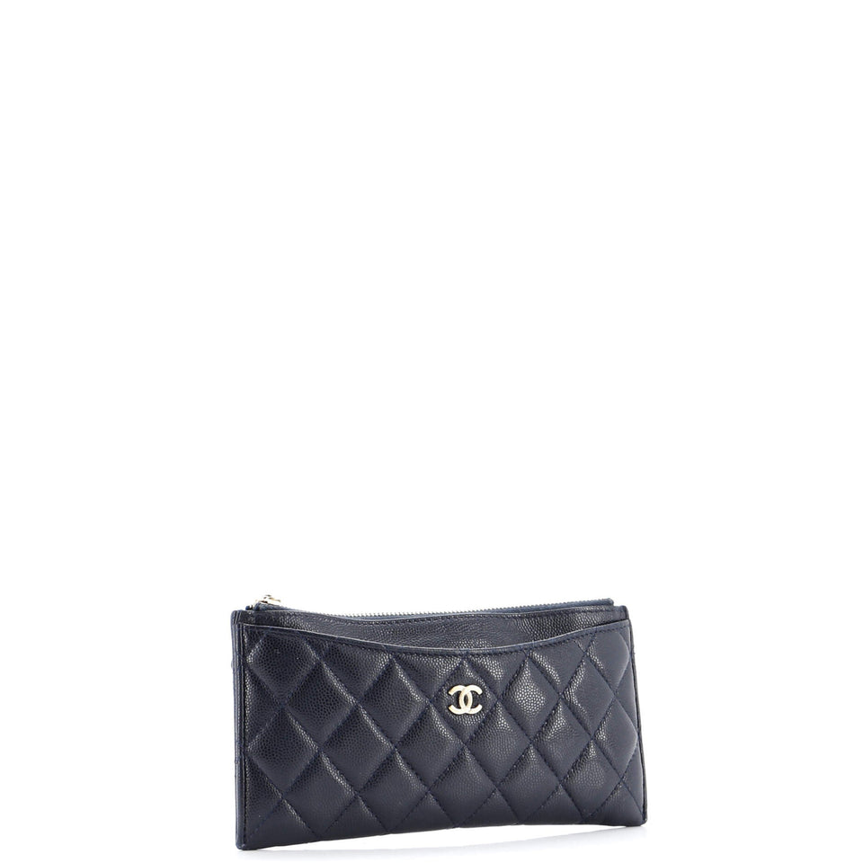 Classic Zip Pouch Quilted Caviar Long