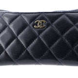 Classic Zip Pouch Quilted Caviar Long
