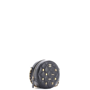Egyptian Amulet Round Chain Clutch Quilted Calfskin Mini