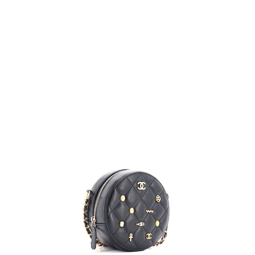 Egyptian Amulet Round Chain Clutch Quilted Calfskin Mini