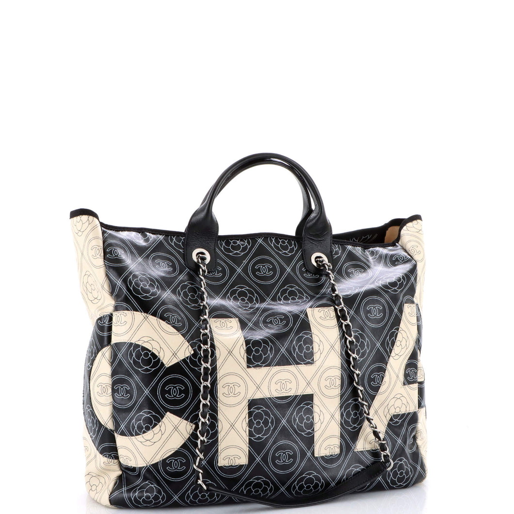 Logo Camellia Shopping Tote Printed Coated Canvas Medium