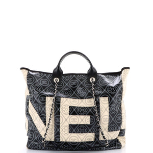 Logo Camellia Shopping Tote Printed Coated Canvas Medium