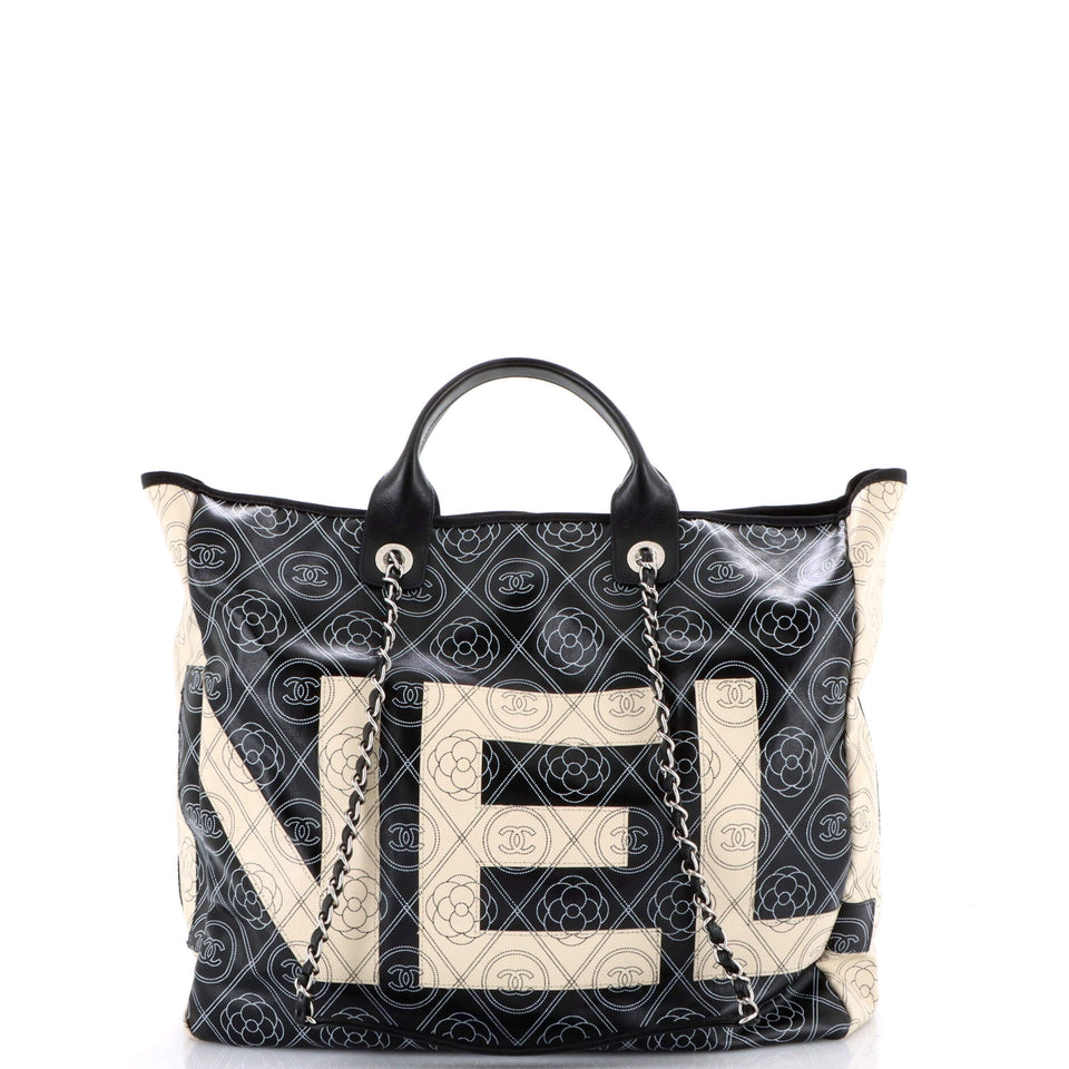 Logo Camellia Shopping Tote Printed Coated Canvas Medium