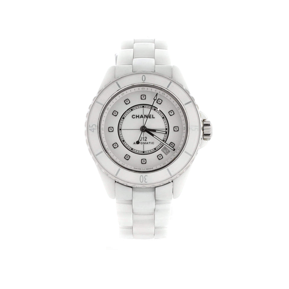 J12 Automatic Watch Ceramic and Stainless Steel with Diamond Markers and Mother of Pearl 38