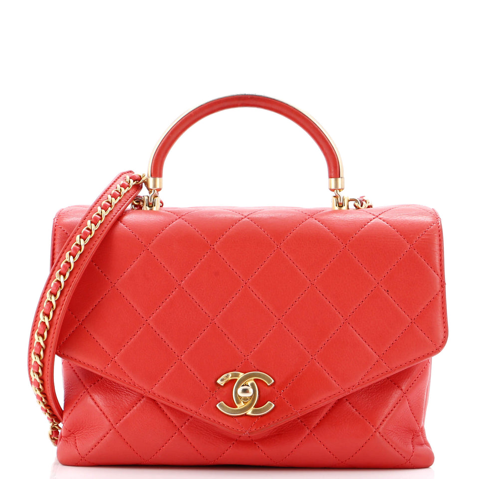 Gold Top Handle Bag Quilted Lambskin Medium