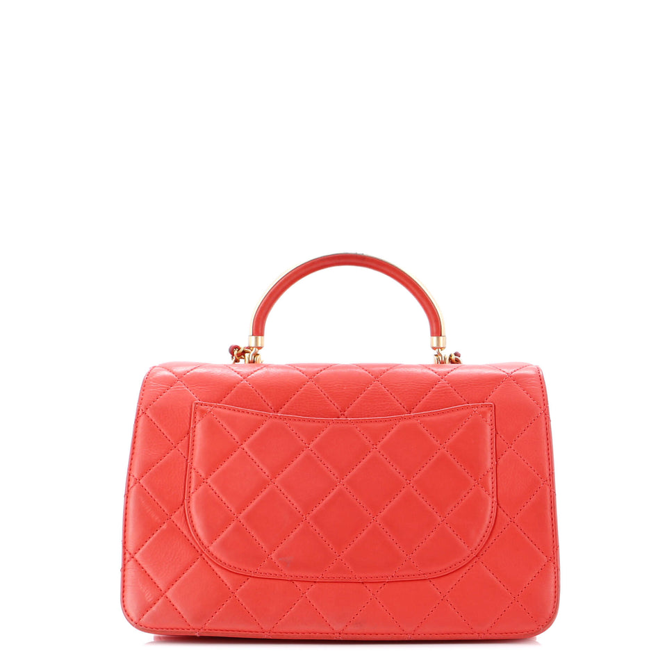 Gold Top Handle Bag Quilted Lambskin Medium