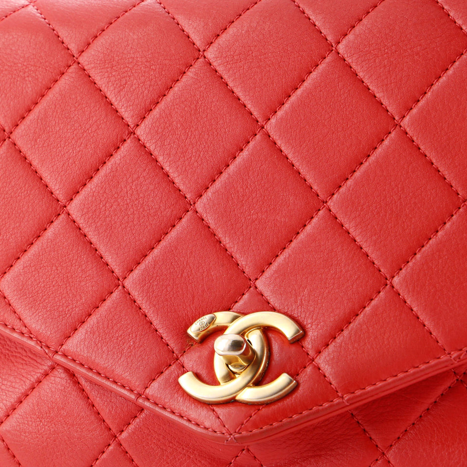 Gold Top Handle Bag Quilted Lambskin Medium