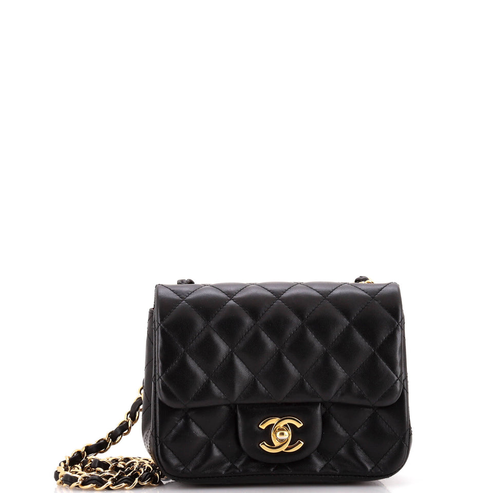 Square Classic Single Flap Bag Quilted Lambskin Mini