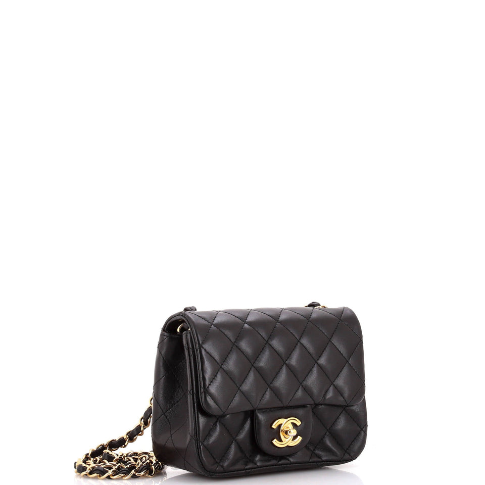 Square Classic Single Flap Bag Quilted Lambskin Mini