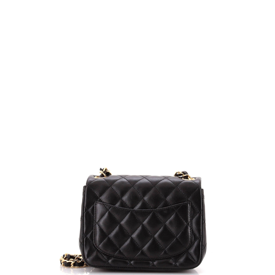 Square Classic Single Flap Bag Quilted Lambskin Mini