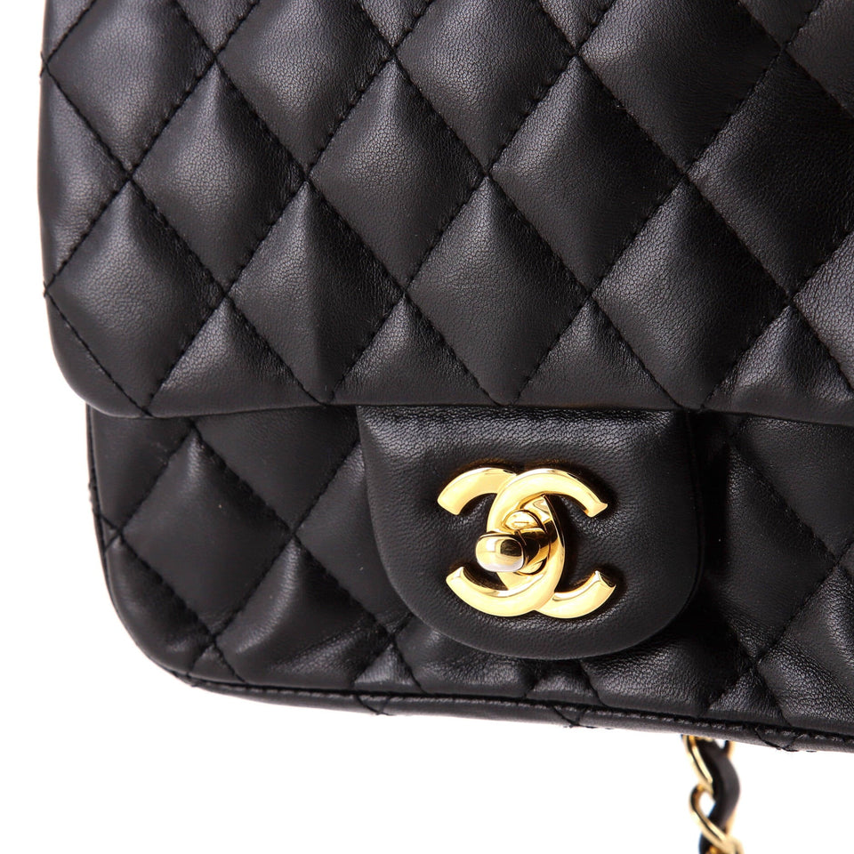 Square Classic Single Flap Bag Quilted Lambskin Mini