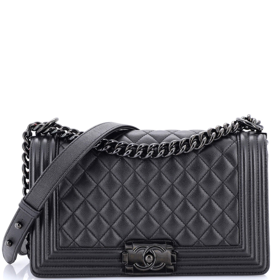 So Black Boy Flap Bag Quilted Caviar Old Medium