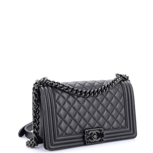 So Black Boy Flap Bag Quilted Caviar Old Medium
