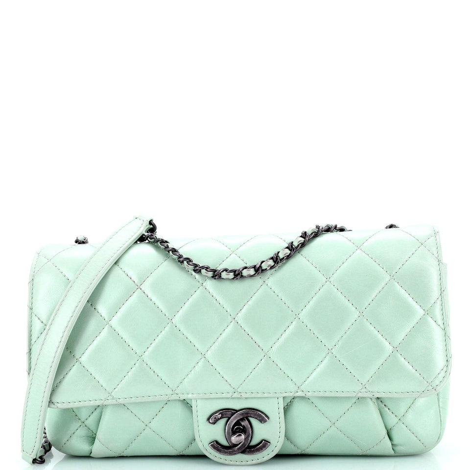 Pleated Chain Flap Bag Quilted Calfskin Medium