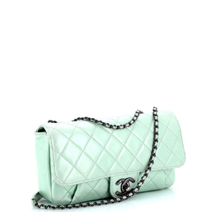 Pleated Chain Flap Bag Quilted Calfskin Medium