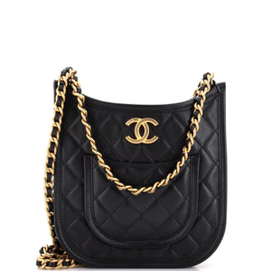 CC Front Pocket Chain Hobo Quilted Lambskin Small