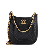 CC Front Pocket Chain Hobo Quilted Lambskin Small