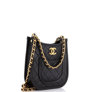 CC Front Pocket Chain Hobo Quilted Lambskin Small