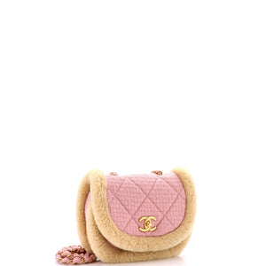 CC Round Flap Messenger Tweed and Shearling