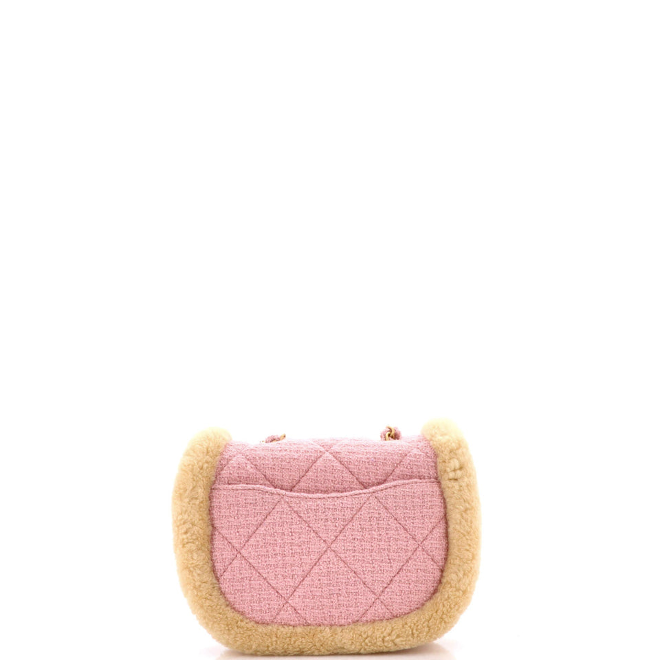 CC Round Flap Messenger Tweed and Shearling