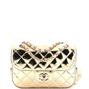 Classic Single Flap Bag with Star Coin Purse Quilted Metallic Leather Mini