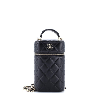Classic Vanity Top Handle Phone Holder with Chain Quilted Lambskin