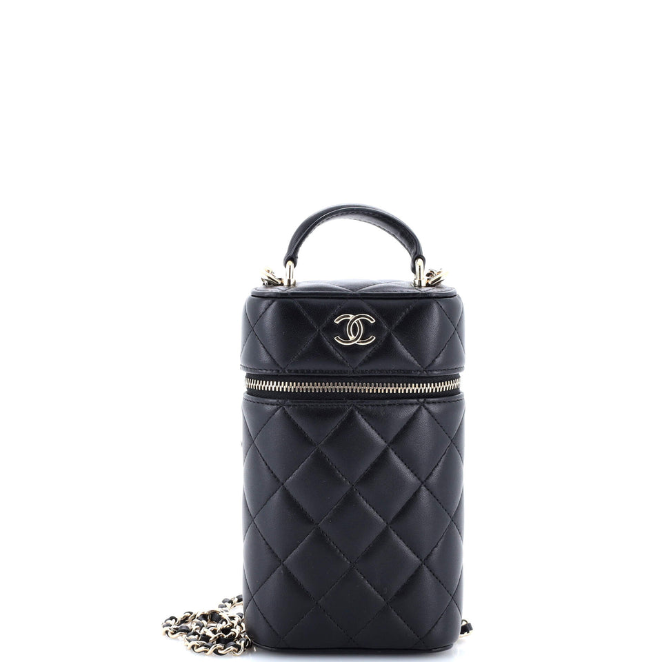 Classic Vanity Top Handle Phone Holder with Chain Quilted Lambskin