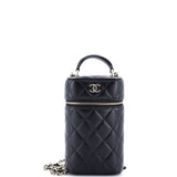 Classic Vanity Top Handle Phone Holder with Chain Quilted Lambskin