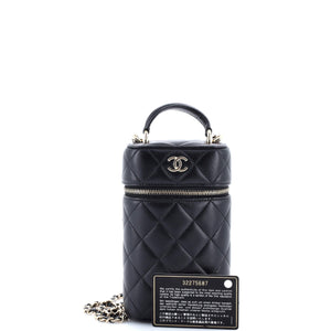 Classic Vanity Top Handle Phone Holder with Chain Quilted Lambskin