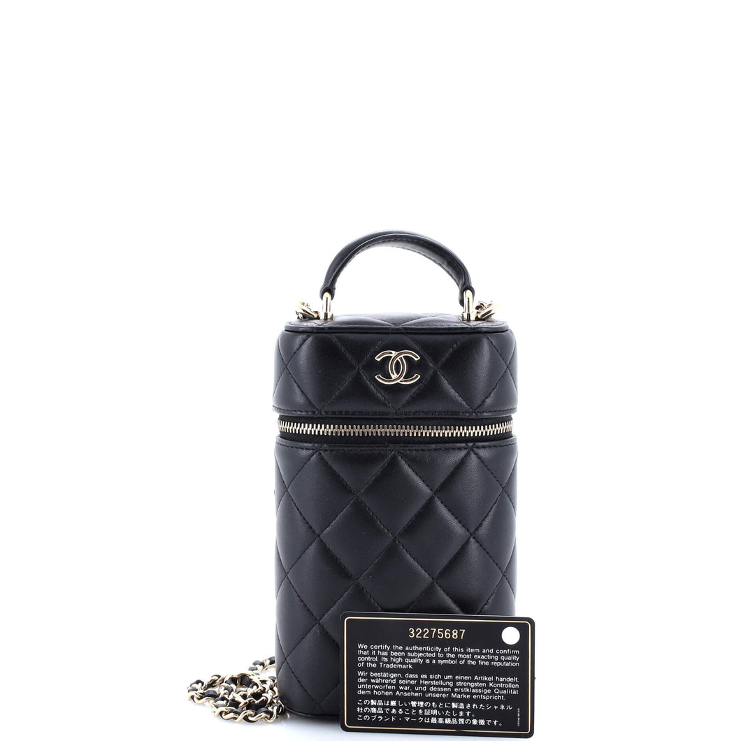 Classic Vanity Top Handle Phone Holder with Chain Quilted Lambskin