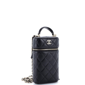 Classic Vanity Top Handle Phone Holder with Chain Quilted Lambskin