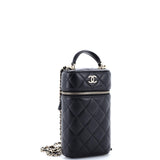 Classic Vanity Top Handle Phone Holder with Chain Quilted Lambskin