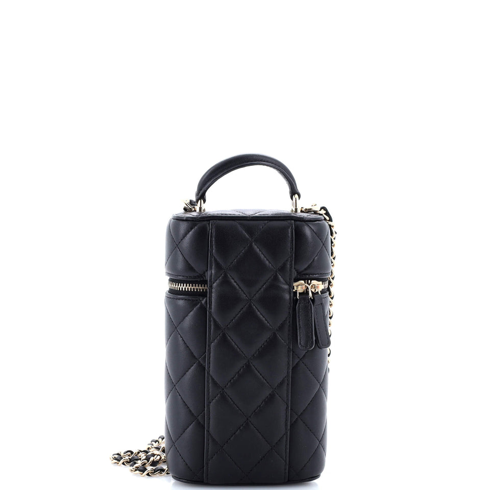 Classic Vanity Top Handle Phone Holder with Chain Quilted Lambskin