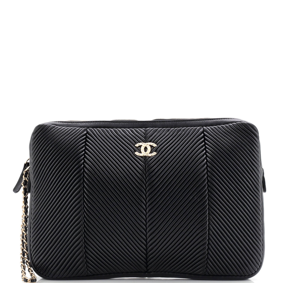 Clutch with Wristlet Chevron Lambskin Large