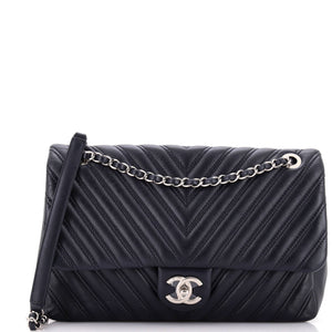 Double Stitch Flap Bag Chevron Lambskin Jumbo