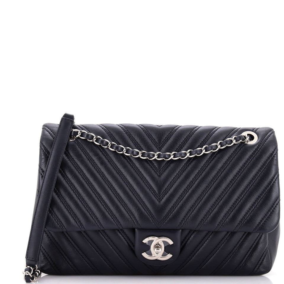 Double Stitch Flap Bag Chevron Lambskin Jumbo
