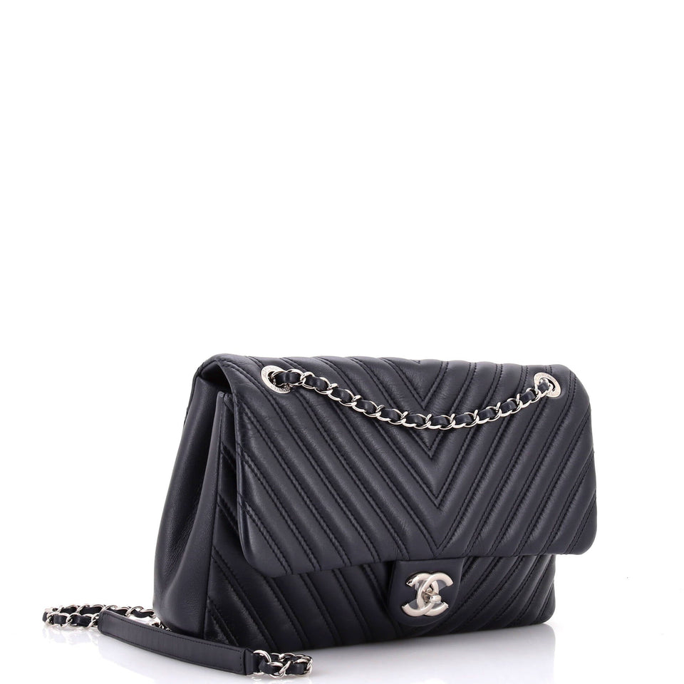 Double Stitch Flap Bag Chevron Lambskin Jumbo