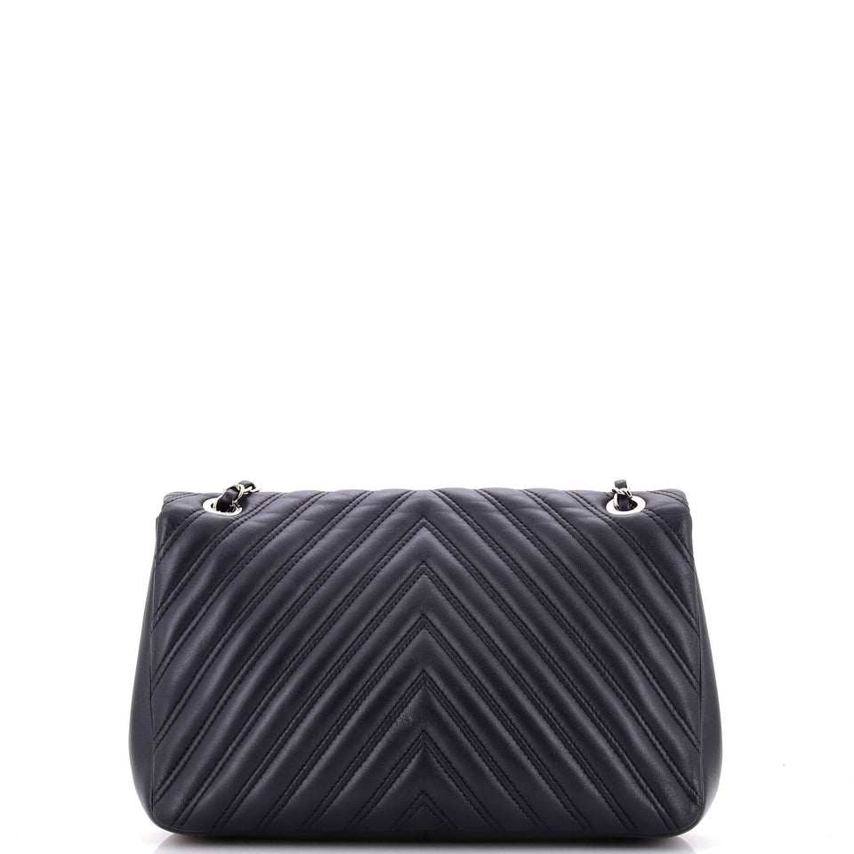Double Stitch Flap Bag Chevron Lambskin Jumbo