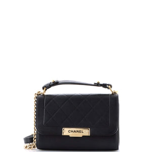 Label Click Flap Bag Quilted Calfskin Small
