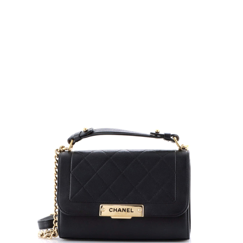 Label Click Flap Bag Quilted Calfskin Small