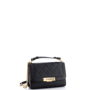 Label Click Flap Bag Quilted Calfskin Small