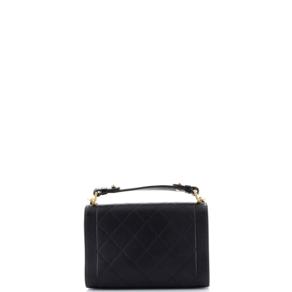 Label Click Flap Bag Quilted Calfskin Small