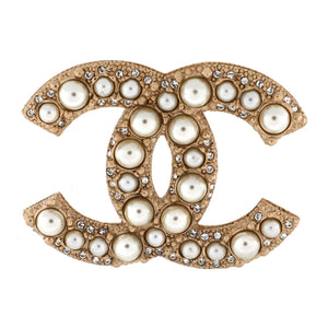 CC Brooch Metal with Crystals and Faux Pearls