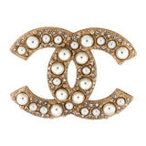 CC Brooch Metal with Crystals and Faux Pearls