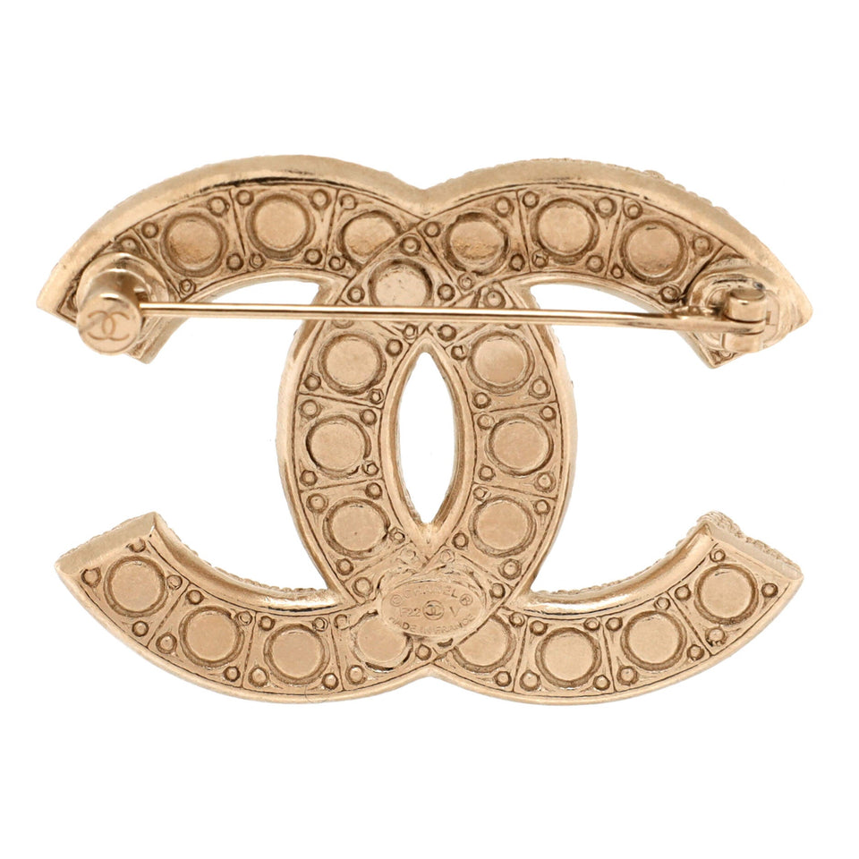 CC Brooch Metal with Crystals and Faux Pearls