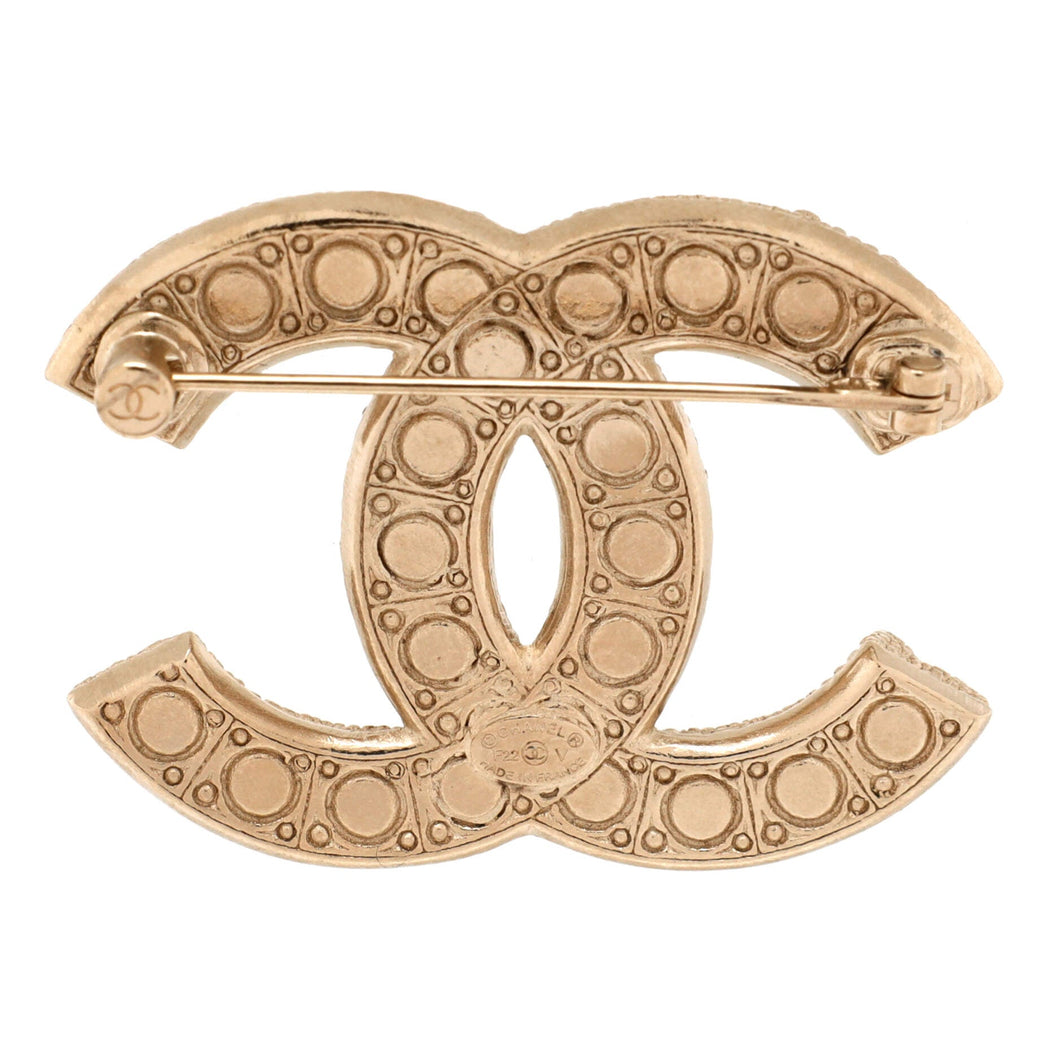 CC Brooch Metal with Crystals and Faux Pearls