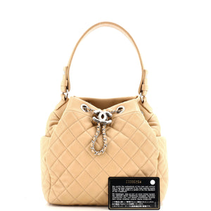 CC Chain Drawstring Bucket Bag Quilted Lambskin Small
