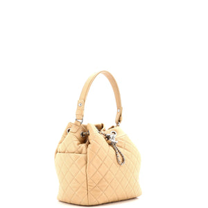 CC Chain Drawstring Bucket Bag Quilted Lambskin Small