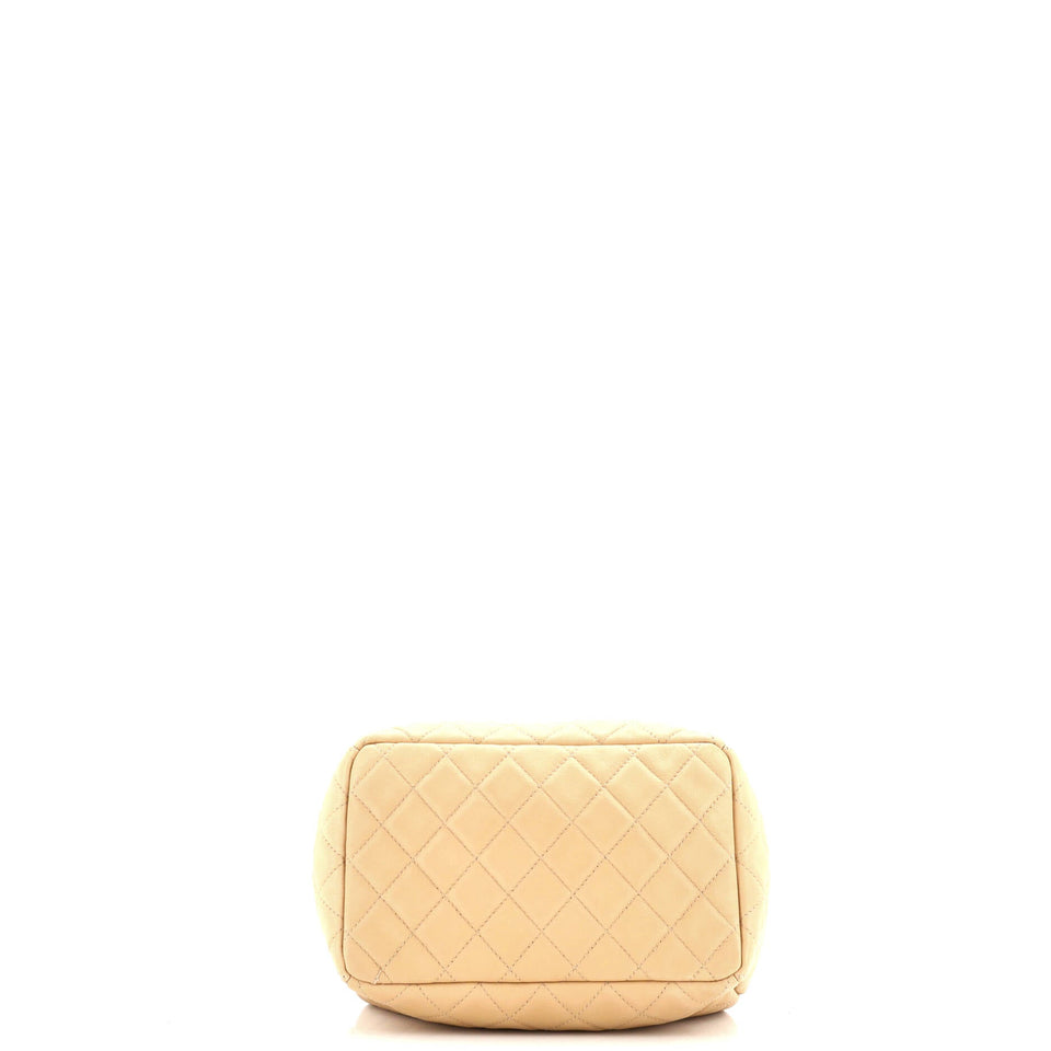 CC Chain Drawstring Bucket Bag Quilted Lambskin Small