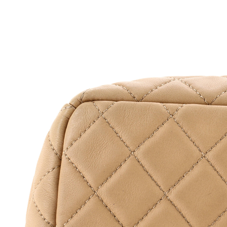 CC Chain Drawstring Bucket Bag Quilted Lambskin Small